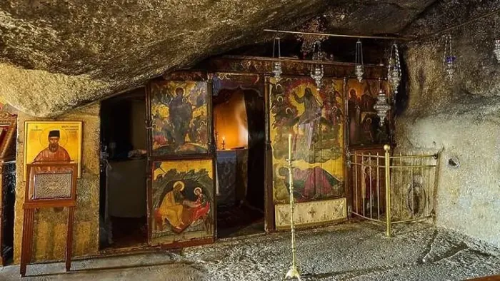 Framed Print : Orthodox church in a stone cave with iconostasis