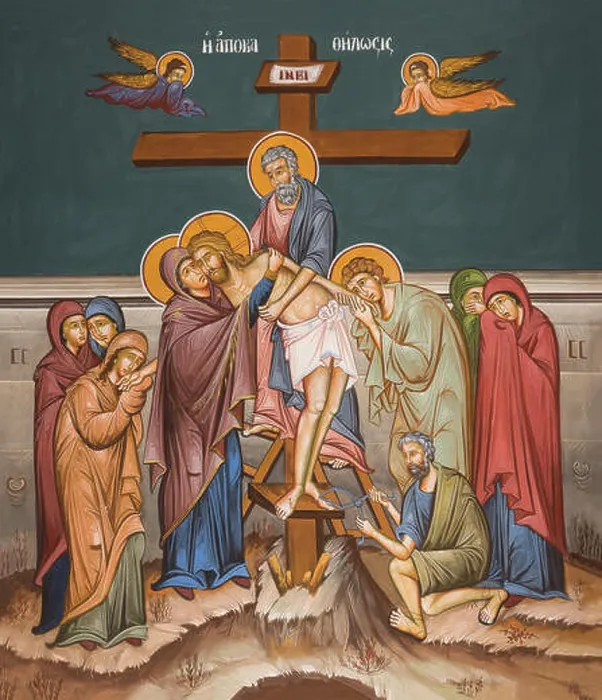 Framed Print : Orthodox icon of deposition of body of Christ from cross