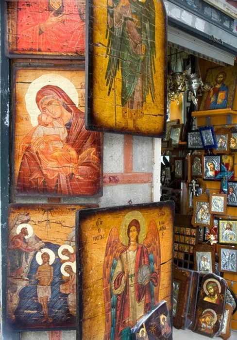 Framed Print : orthodox icons in a shop