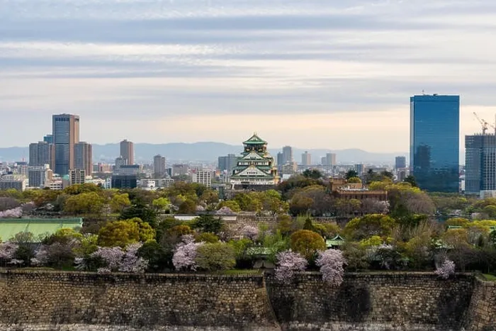 Framed Print : Osaka castle with cherry blossom and Osaka center business dictrick in background atOsaka, Japan. Japan spring beautiful scene Framed Print : Osaka castle with cherry blossom and Osaka center business dictrick in background atOsaka, Japan. Japan spring beautiful scene