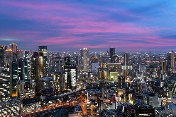 Osaka downtown city skyline at the landmark Umeda District in Osaka, Japan