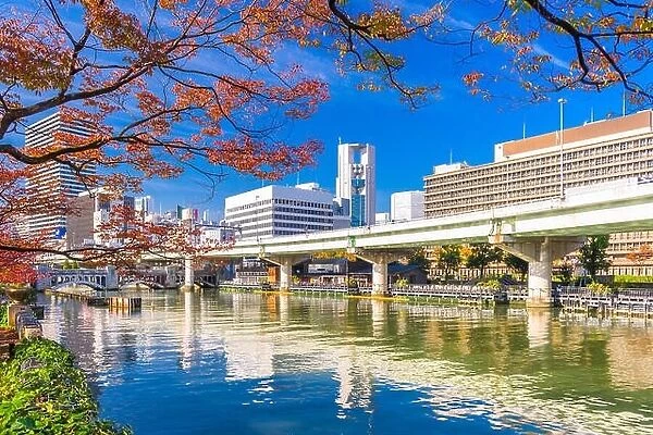 Osaka, Japan autumn on the Dojima River in the Nakanoshima district