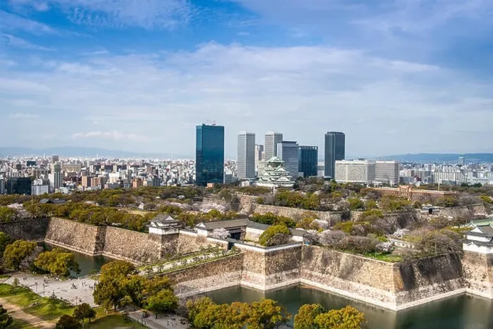 Framed Print : Osaka, Japan city skyline at the castle and business park Framed Print : Osaka, Japan city skyline at the castle and business park