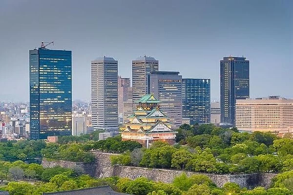 Osaka, Japan cityscape and castle