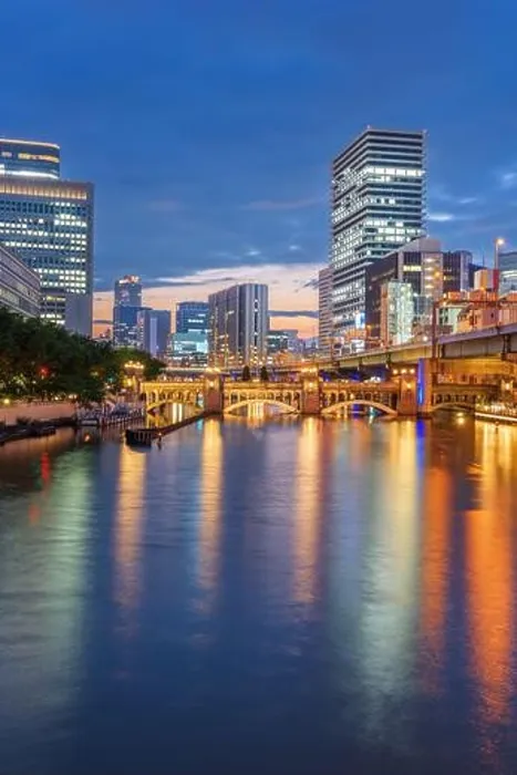Framed Print : Osaka, Japan skyline in the Nakanoshima district in the evening Framed Print : Osaka, Japan skyline in the Nakanoshima district in the evening