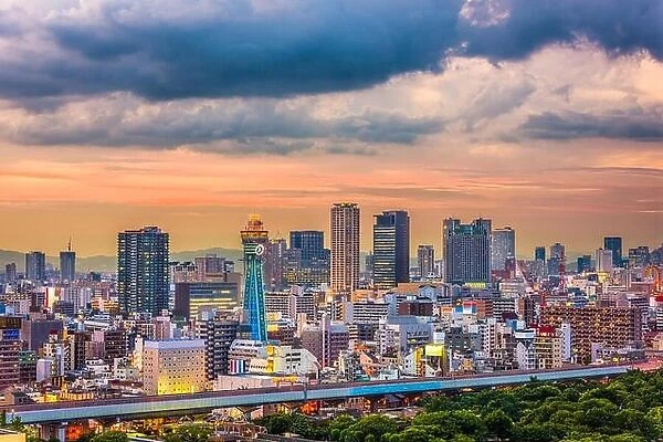 Osaka, Japan skyline at twilight