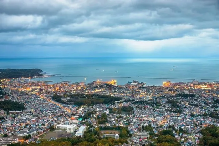 Framed Print : Otaru, Hokkaido, Japan town cityscape over Ishikari Bay at dusk Framed Print : Otaru, Hokkaido, Japan town cityscape over Ishikari Bay at dusk