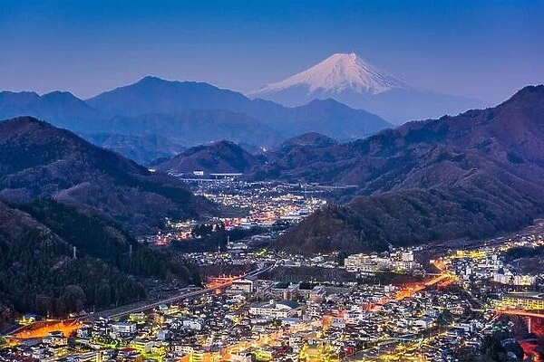 Otsuki, Japan Skyline with Mt. Fuji