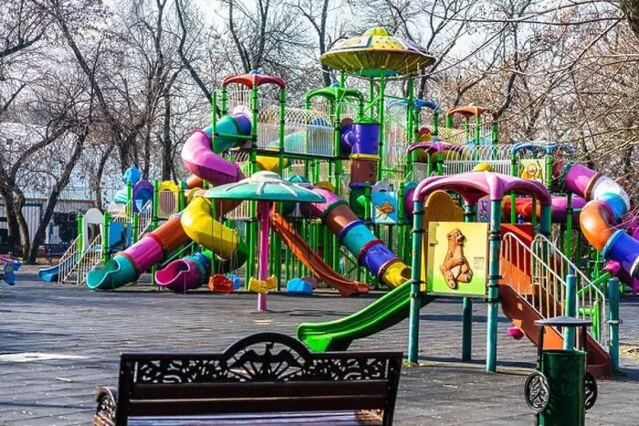 Framed Print : Outdoor colorful playground fun for children in Bucharest, Romania, 2021 Framed Print : Outdoor colorful playground fun for children in Bucharest, Romania, 2021