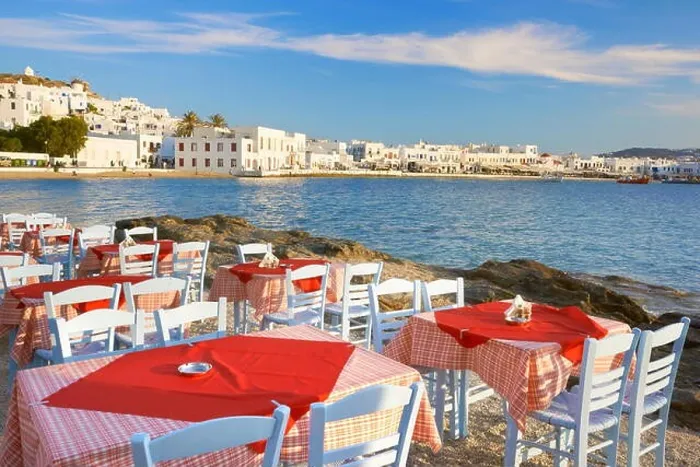 Framed Print : Outdoor restaurant at Mykonos Island, Cyclades, Greece Framed Print : Outdoor restaurant at Mykonos Island, Cyclades, Greece
