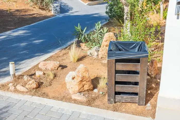 Framed Print : Outdoor trash bin with black liner Framed Print : Outdoor trash bin with black liner