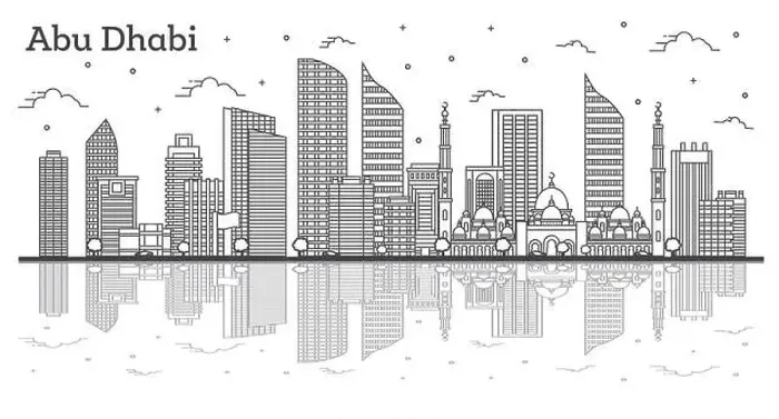 Framed Print : Outline Abu Dhabi United Arab Emirates City Skyline with Modern Buildings and Reflections Isolated on White Framed Print : Outline Abu Dhabi United Arab Emirates City Skyline with Modern Buildings and Reflections Isolated on White