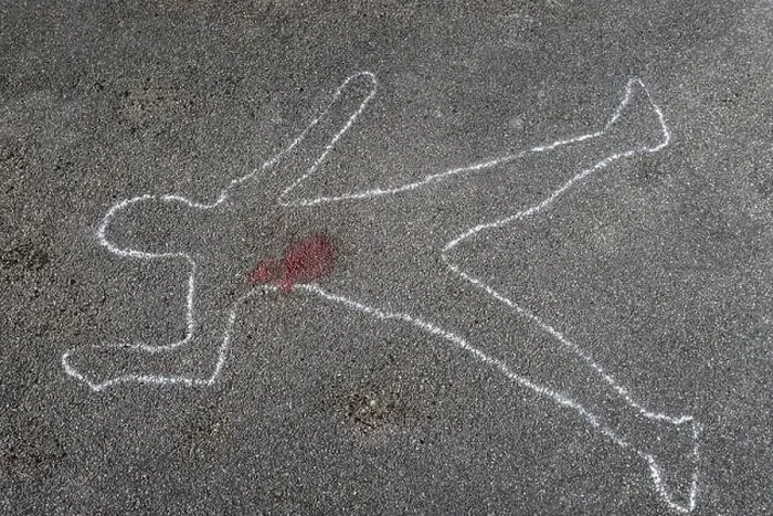 Framed Print : Outline of a body on asphalt Framed Print : Outline of a body on asphalt