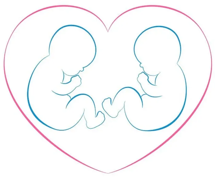 Framed Print : Outline illustration of two babies or twins with a pink heart around them Framed Print : Outline illustration of two babies or twins with a pink heart around them