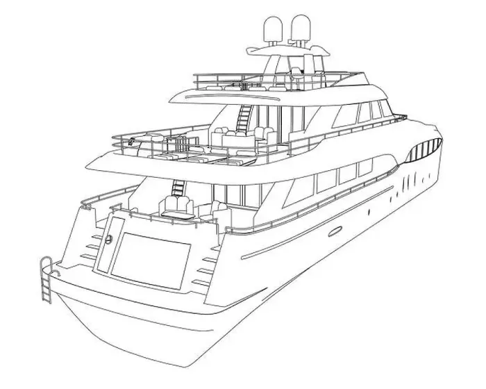 Framed Print : Outline of a large luxury yacht from black lines isolated on a white background. Back view. 3D. Vector illustration Framed Print : Outline of a large luxury yacht from black lines isolated on a white background. Back view. 3D. Vector illustration