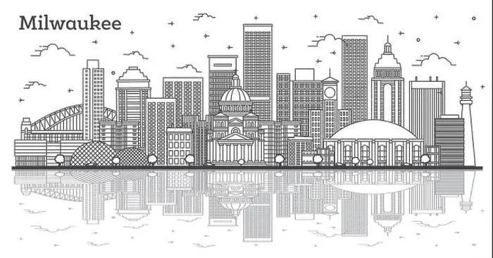 Framed Print : Outline Milwaukee Wisconsin City Skyline with Reflections and Modern Buildings Isolated on White Framed Print : Outline Milwaukee Wisconsin City Skyline with Reflections and Modern Buildings Isolated on White