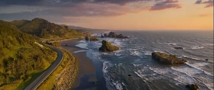 Framed Print : Pacific Highway 101 along the Southern Oregon Coast, aerial drone image Framed Print : Pacific Highway 101 along the Southern Oregon Coast, aerial drone image