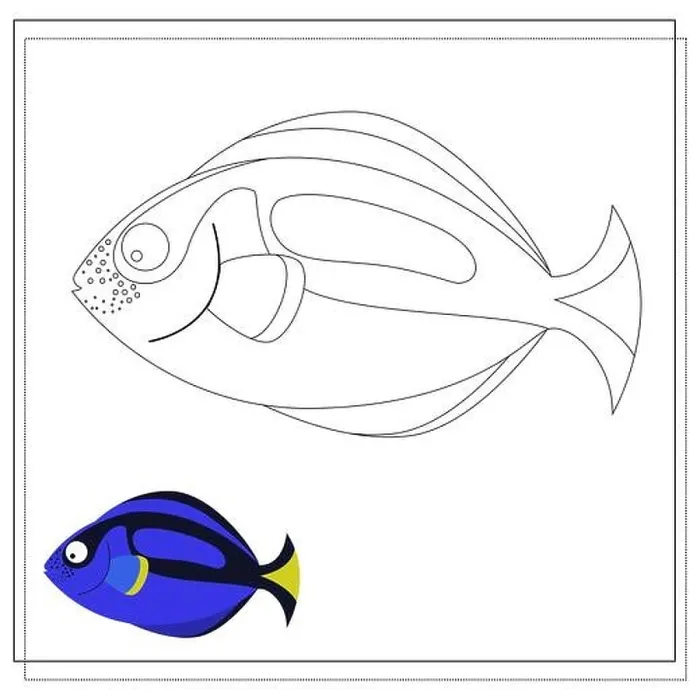 Framed Print : The page of the coloring book, blue fish. Color version and sketch. Coloring book for children. Vector illustration isolated on a white background Framed Print : The page of the coloring book, blue fish. Color version and sketch. Coloring book for children. Vector illustration isolated on a white background