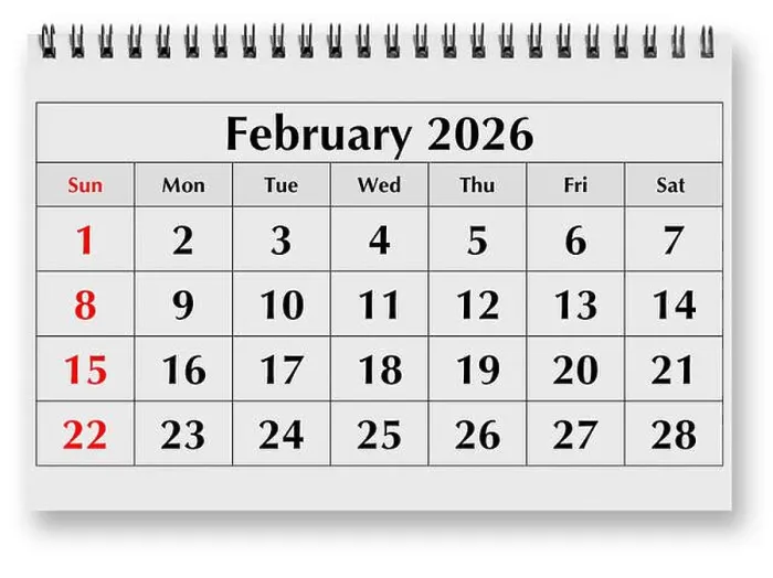 Framed Print : One page of the monthly calendar - winter month February 2026 Framed Print : One page of the monthly calendar - winter month February 2026
