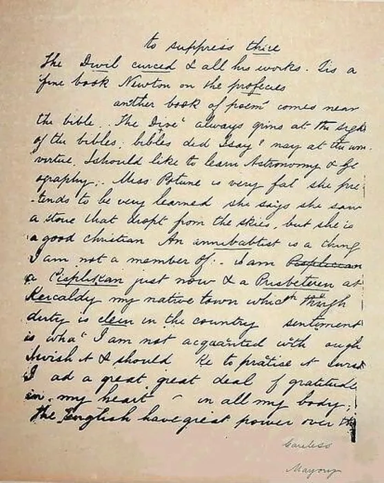 Framed Print : Two pages from Marjory Fleming's journal with underlined corrections & a Careless Marjory comment by Isa Keith her friend Framed Print : Two pages from Marjory Fleming's journal with underlined corrections & a Careless Marjory comment by Isa Keith her friend