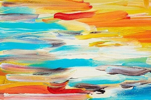 Painting background, orange, blue, yellow, white artwork. liquid ink art painting. Image of original artwork watercolor oil ink paint on quality paper
