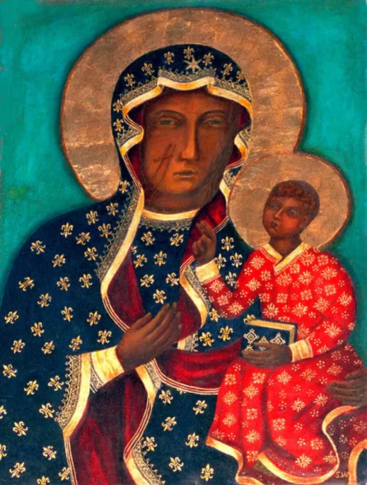 Framed Print : Painting of Black Madonna holding baby Jesus. Poznan Poland East Eastern Europe Framed Print : Painting of Black Madonna holding baby Jesus. Poznan Poland East Eastern Europe