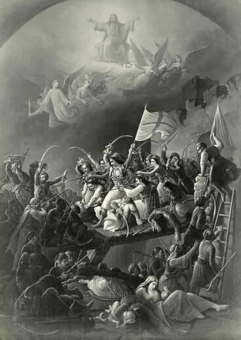 Framed Print : Painting depicting a battle during the Crusades Framed Print : Painting depicting a battle during the Crusades