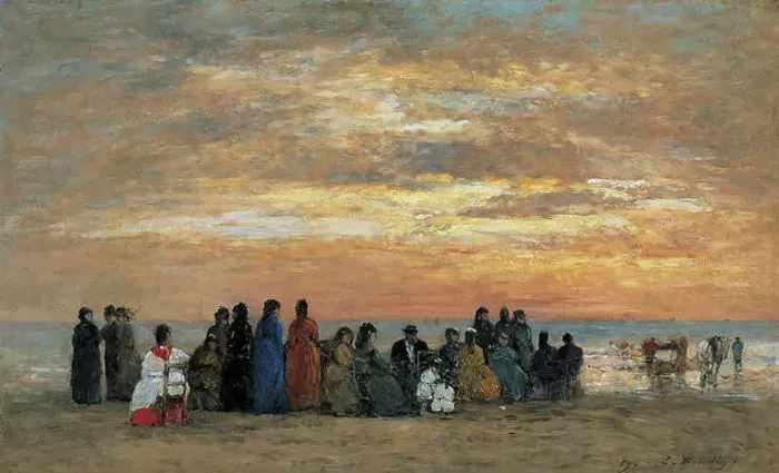 Framed Print : A painting by Eugène Boudin, titled *Les Figures sur la plage* (Figures on the Beach) Framed Print : A painting by Eugène Boudin, titled *Les Figures sur la plage* (Figures on the Beach)