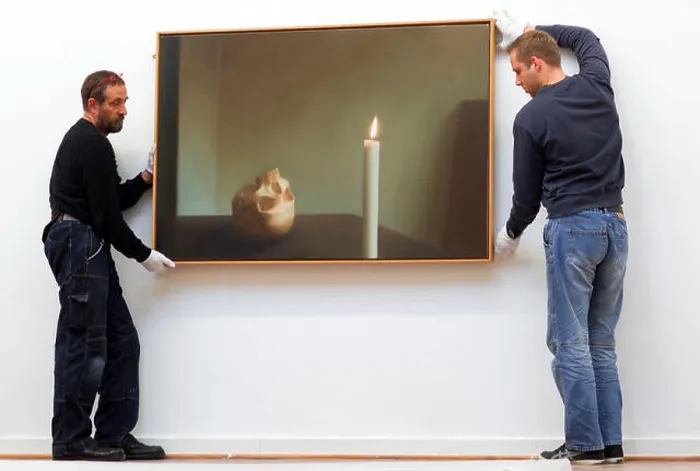 Framed Print : The painting Kerze mit Schaedel ('Candle with skull') by Gerhard Richter is hung up at the arts hall in Rostock Framed Print : The painting Kerze mit Schaedel ('Candle with skull') by Gerhard Richter is hung up at the arts hall in Rostock
