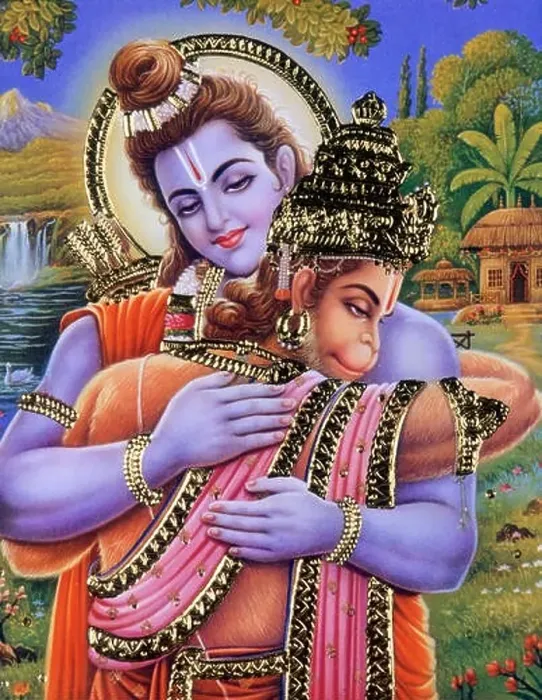 Framed Print : painting of shri ram and hanuman, india Framed Print : painting of shri ram and hanuman, india