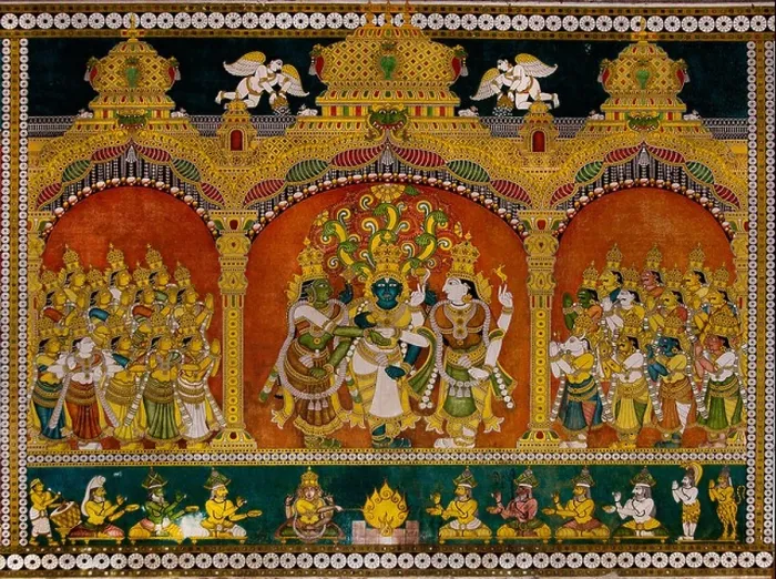 Framed Print : Painting in the Sri Meenakshi Amman Temple Hindu ( dedicated to Parvati - Meenakshi- Shiva- Sundareswarar ) Madurai India