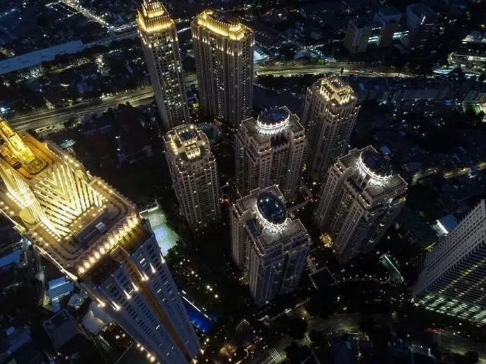 Framed Print : Pakubuwono skyline aerial drone view from above at night Framed Print : Pakubuwono skyline aerial drone view from above at night