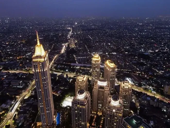 Framed Print : Pakubuwono skyline aerial drone view from above at night Framed Print : Pakubuwono skyline aerial drone view from above at night