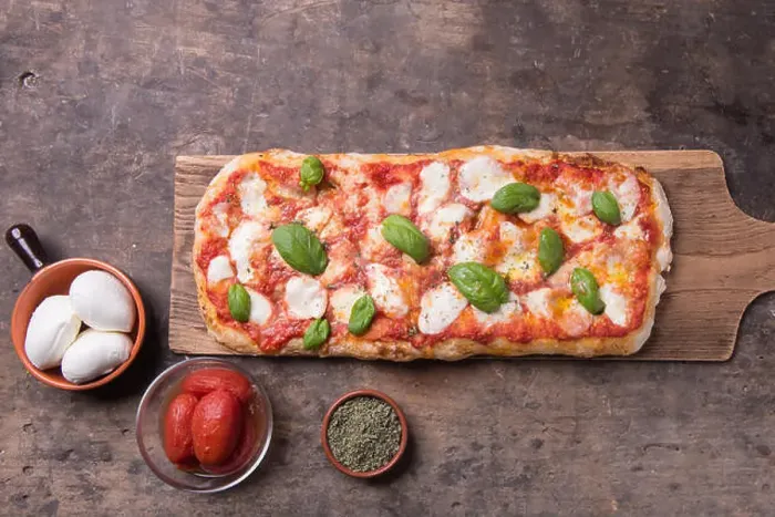 Framed Print : Pala romana's pizza on top view rustic still life composition Framed Print : Pala romana's pizza on top view rustic still life composition
