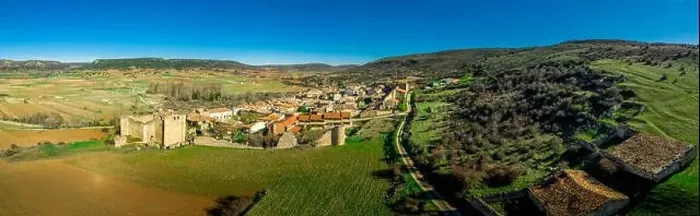 Framed Print : Palazuelos aerial panorama view of medieval walled town in Guadalajara Spain Framed Print : Palazuelos aerial panorama view of medieval walled town in Guadalajara Spain