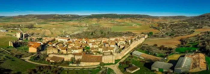 Framed Print : Palazuelos aerial panorama view of medieval walled town in Guadalajara Spain Framed Print : Palazuelos aerial panorama view of medieval walled town in Guadalajara Spain