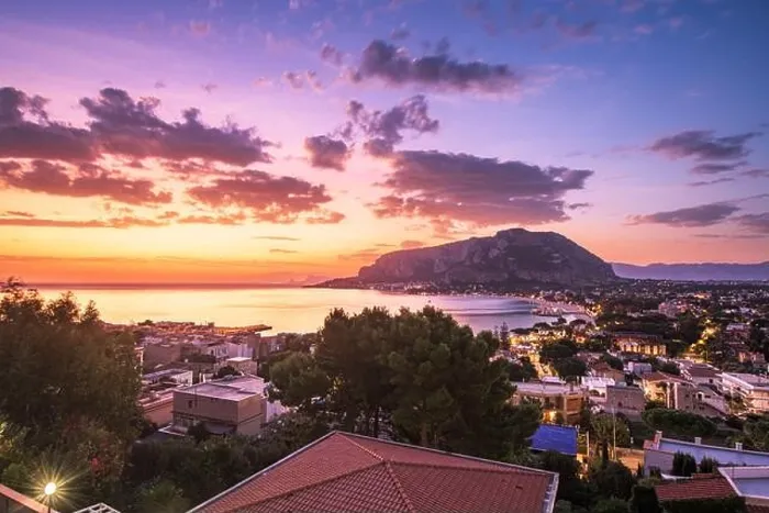 Framed Print : Palermo, Sicily, Italy in the Mondello borough from above at dusk Framed Print : Palermo, Sicily, Italy in the Mondello borough from above at dusk