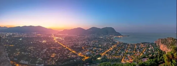 Framed Print : Palermo, Sicily, Italy in the Mondello borough from above at dusk