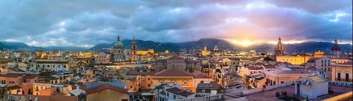 Framed Print : Palermo, Sicily town skyline with landmark towers at dusk Framed Print : Palermo, Sicily town skyline with landmark towers at dusk