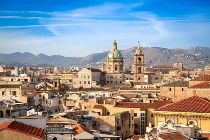 Framed Print : Palermo, Sicily town skyline with landmark towers in the morning Framed Print : Palermo, Sicily town skyline with landmark towers in the morning