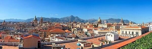 Palermo, Sicily town skyline panorama with landmark towers in the morning