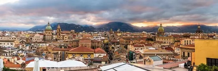 Framed Print : Palermo, Sicily town skyline panorama with landmark towers at dusk Framed Print : Palermo, Sicily town skyline panorama with landmark towers at dusk