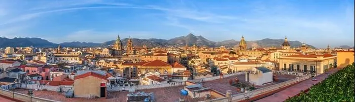 Framed Print : Palermo, Sicily town skyline panorama with landmark towers in the morning