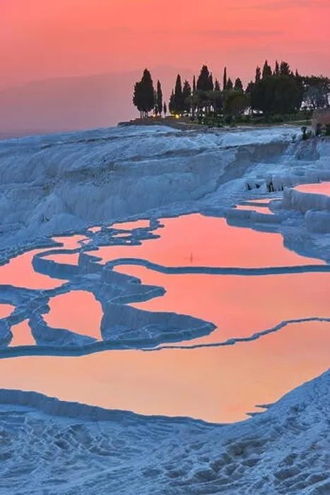 Framed Print : Pamukkale limestone terraces at sunset, Pamukkale, Turkey Framed Print : Pamukkale limestone terraces at sunset, Pamukkale, Turkey
