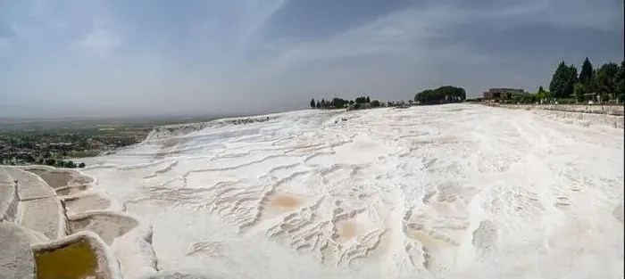 Framed Print : Pamukkale travertine terraces and the ancient Greek city of Hierapolis, Turkey