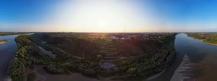 Framed Print : Panorama 360 of summer roads and river in Barnaul city, Altai, Russia. Aerial drone picture Framed Print : Panorama 360 of summer roads and river in Barnaul city, Altai, Russia. Aerial drone picture
