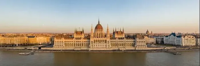 Framed Print : Panorama aerial drone shot of Hungarian Parliament facade during Budapest sunset Framed Print : Panorama aerial drone shot of Hungarian Parliament facade during Budapest sunset