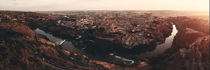 Framed Print : Panorama aerial sunrise view of Toledo city skyline with historical buildings in Spain Framed Print : Panorama aerial sunrise view of Toledo city skyline with historical buildings in Spain