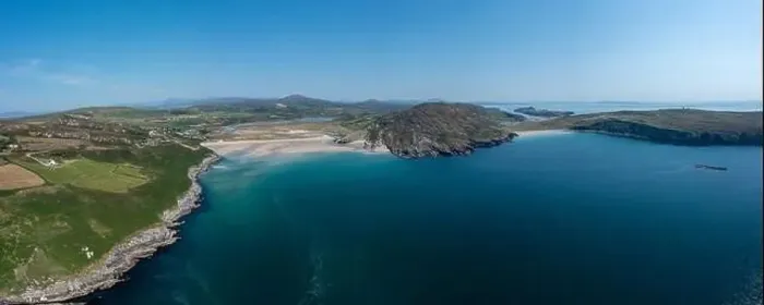 Framed Print : A panorama aerial view of Barley Cove Beach on the Mizen Peninsula of West Cork in Ireland Framed Print : A panorama aerial view of Barley Cove Beach on the Mizen Peninsula of West Cork in Ireland