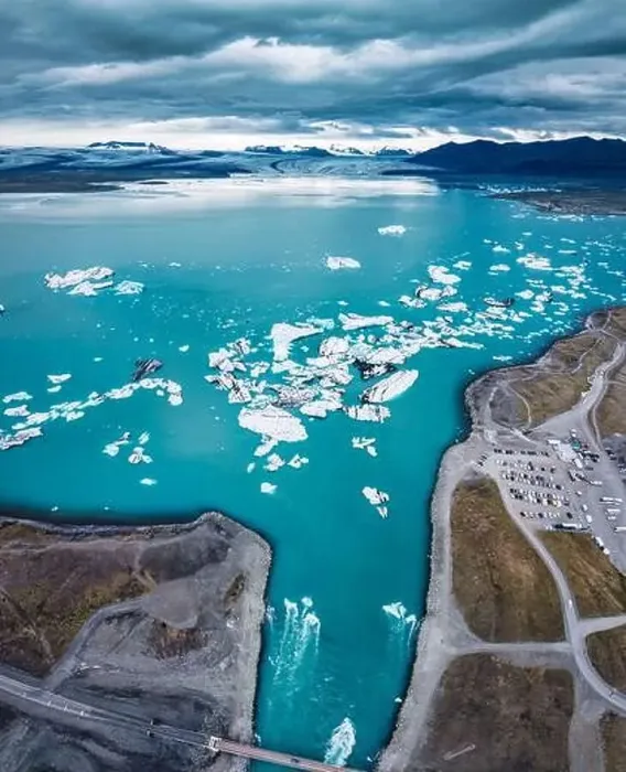 Framed Print : Panorama aerial view of Jokulsarlon glacier lagoon with iceberg floating on gloomy day in Vatnajokull national park Framed Print : Panorama aerial view of Jokulsarlon glacier lagoon with iceberg floating on gloomy day in Vatnajokull national park